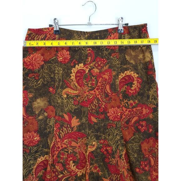 RQT Midi Trumpet Skirt Paisley Floral Women‎ 14 Olive Reds Mature Office Retro - Picture 6 of 10